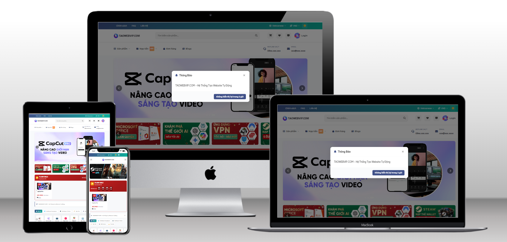 Thiết kế web [SHOPKEY] Tạo website bán sản phẩm Premium chuẩn SEO